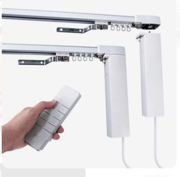 Electric curtain track system with remote control functionality.